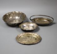 A sterling bowl, two sterling dishes and one other dish,17oz.
