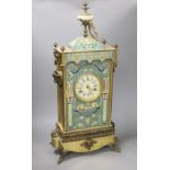 A brass and cloisonné enamel mantel clock, height 67cm