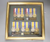 Five WW1 medal groups in one frame.Trio to Sgt Harold Brearley L-28064 RFATrio to 16339 Pte James