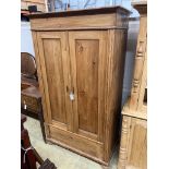 A French pine two door wardrobe, width 109cm, depth 57cm, height 187cm