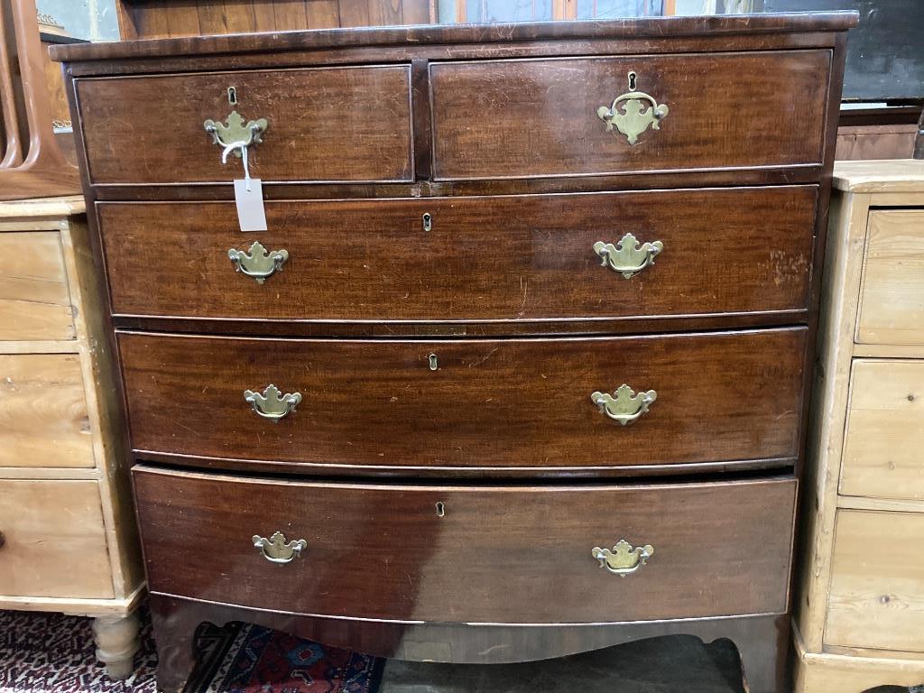 A 19th century mahogany bow-fronted chest of drawers, width 107cm, depth 52cm, height 106cm - Image 3 of 4