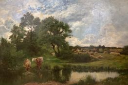 John Clayton Adams (1840-1906), oil on canvas, 'Norfolk Farm'61x90cm
