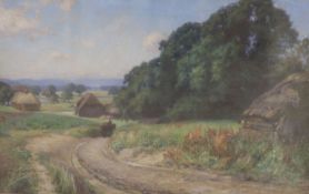 Grace Elliott (exh.1906-1918), oil on canvas, South England landscape, 59 x 90cm