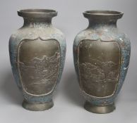 A pair of Japanese champleve enamel vases, height 30cm