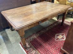 A Victorian rectangular pitch pine two drawer kitchen table, length 186cm, depth 122cm, height 75cm