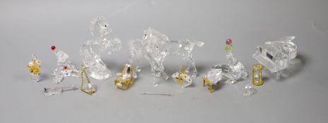 Thirteen Swarovski crystals including Pair of Horses and Seated Clown