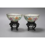 A pair of Chinese small eggshell porcelain bowls,each with floral decoration and square seal mark,