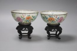 A pair of Chinese small eggshell porcelain bowls,each with floral decoration and square seal mark,