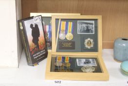 Three framed WW1 medal groups;Trio to M2-020314 Pte Bertie.Wilson, ASC.WM & Vict to 488864 Pte.