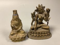 Two Himalayan bronze figures of Bodhisattvas, height 11cm