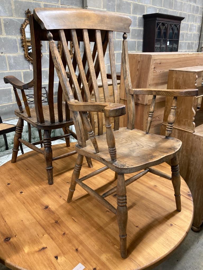 Two Victorian Windsor lathe back armchairs