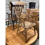 Two Victorian Windsor lathe back armchairs