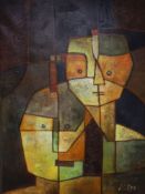 After Paul Klee, oil on canvas, Two Heads, bears signature, 74 x 54cm