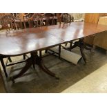 A George IV mahogany twin pedestal dining table, 220cm extended, one spare leaf, width 91cm height