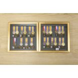 Two framed collections of WW1 medal groupsTrios toCapt Harold E.Jones ASC8877 Pte A Woodcock