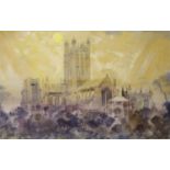 Michael Lawrence Cadman (1920-2012), watercolour, Wells Cathedral, signed and dated 1978, 26 x 39cm