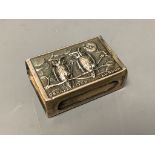 A late Victorian silver matchbox holder, embossed with two owls and inscribed 'Oswald Fitch,