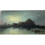Sarah Louise Kilpack, (1839-1909). Elizabeth Castle, Jersey, in moonlight. Miniature oil on panel,