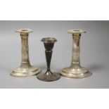 A pair of late Victorian silver dwarf candlesticks, George Howson, Sheffield, 1900, 15.2cm and one