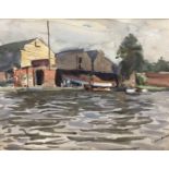 Leonard Walker (1877-1964), watercolour, Boat houses, signed, 27 x