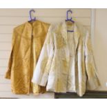 A 1940's Chinese yellow damask jacket, length 87cm, and a similar brocade jacket