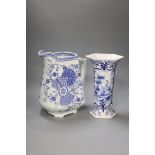 A Blenheim patterned blue and white jug and a Delft vase, tallest 29cm