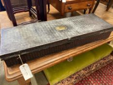 A Victorian rectangular painted tin trunk, the brass plaque engraved Honourable Justice Scrutton,