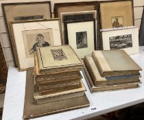 Frank Brangwyn, a collection of eight assorted prints and books; unsigned lithograph, Figures with