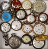 A small collection of lady’s assorted fob watches, including 585 yellow metal and white metal and