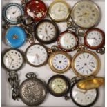 A small collection of lady’s assorted fob watches, including 585 yellow metal and white metal and