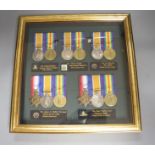 Five WW1 medal groups in one display caseTrios to;T4-13443 Pte James A.Webster ASC21300 Pte Fred