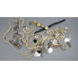 Mixed jewellery, watches, mother of pearl counters etc.
