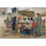Margaret Milnes (1908-1998), two watercolours, Market Scene, Portugal and Fishermen, Portugal,the