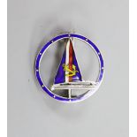 A white metal (stamped silver) and polychrome enamel yachting brooch, 20mm.