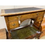 An early 20th century oak kneehole writing table, width 106cm, depth 55cm, height 77cm