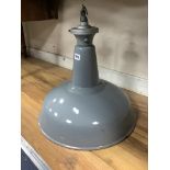 A vintage industrial style grey enamel ceiling shade, height 40cm