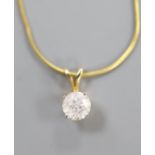 A solitaire diamond pendant on 9ct gold fine chain,chain 42cm, gross weight 2.3 grams.