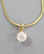 A solitaire diamond pendant on 9ct gold fine chain,chain 42cm, gross weight 2.3 grams.