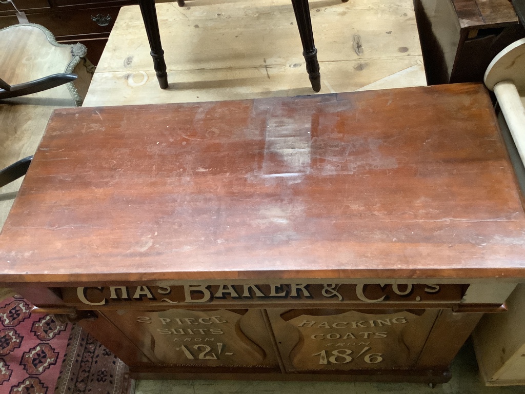 A tailor's bespoke carved mahogany shop cabinet, fitted two panelled doors, inscribed to the front - Image 2 of 4