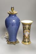 A French powder blue vase with ormolu lamp mounts, height 36cm, and a Gien vase