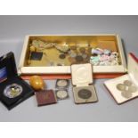 A mixed quantity of collectables including assorted coin, pin dollies, etc.