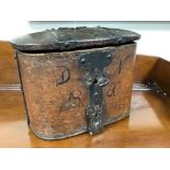 A German painted pine and iron mounted strong box, dated 184029cm