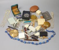 A mixed quantity of jewellery and collectables including 14lk fob watch, a cased set of three