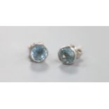 A cased modern pair of Theo Fennell 18ct white gold and blue topaz set ear studs,stone diameter