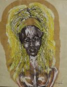 C.E. Temple, ink and oil on paper, African Tribesmen, signed, 54 x 43cm