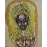 C.E. Temple, ink and oil on paper, African Tribesmen, signed, 54 x 43cm