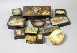 Twelve Russian or Persian Papier mache boxes