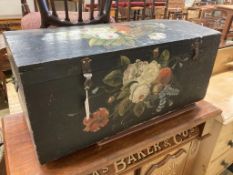 A Continental painted pine domed top trunk, length 88cm, depth 45cm, height 42cm