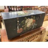 A Continental painted pine domed top trunk, length 88cm, depth 45cm, height 42cm