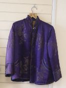 A Chinese purple brocade silk quilted jacket, length 71cm